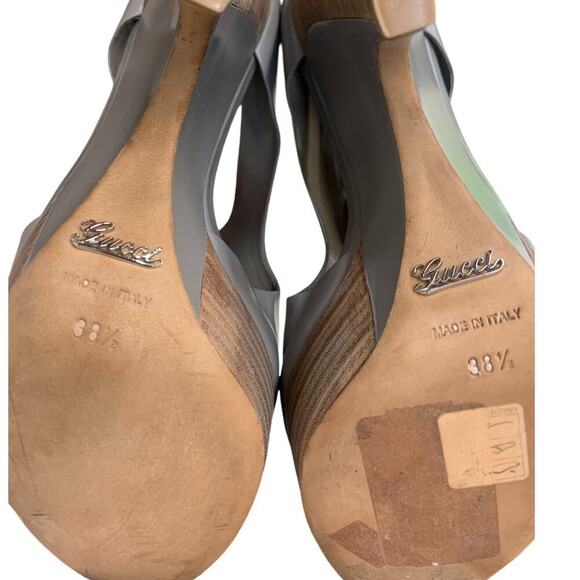 GUCCI Clemence Wooden Platform Wedges Peep Toe SZ EU 38.5 - Picture 9 of 12